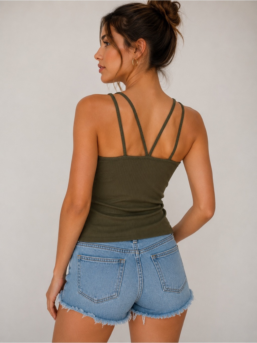 Iris Basic Olive Ribbed Strappy Tank - Picture 8 of 11